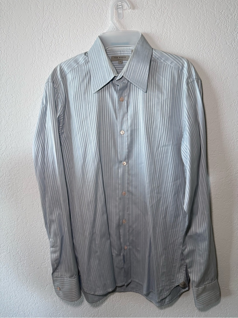 Ted Baker London Mens Size 3 Blue Striped Button Up Dress Shirt Long Sleeve